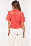 Coral Floral Lace Short Sleeve Shirt