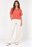 Coral Floral Lace Short Sleeve Shirt