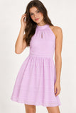 Lilac Halter Nneck Keyhole Mini Dress