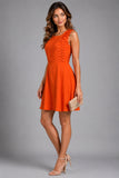 Orange Pleated Bodice Mini Dress