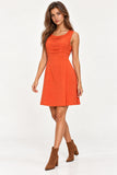 Burnt Orange Pleated Front Mini Dress