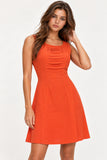 Burnt Orange Pleated Front Mini Dress