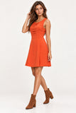 Burnt Orange Pleated Front Mini Dress