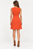 Burnt Orange Pleated Front Mini Dress