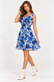 Blue Watercolour Floral Chiffon Mini Dress