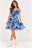 Blue Watercolour Floral Chiffon Mini Dress