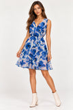 Blue Watercolour Floral Chiffon Mini Dress