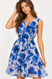 Blue Watercolour Floral Chiffon Mini Dress