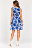 Blue Watercolour Floral Chiffon Mini Dress