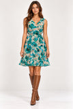 Green Watercolour Floral Chiffon Mini Dress