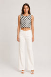 Monochrome Polka Dot Pleated Sleeveless Top