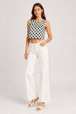 Monochrome Polka Dot Pleated Sleeveless Top