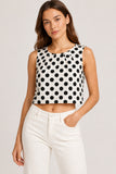 Monochrome Polka Dot Pleated Sleeveless Top