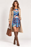 Blue Geometric Tile Print Cap Sleeve Mini Dress