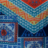 Blue Geometric Tile Print Cap Sleeve Mini Dress
