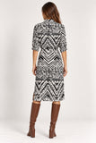 Monochrome Geometric Printed Shirt Dress with Tie Waist