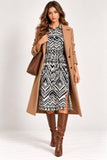 Monochrome Geometric Printed Shirt Dress with Tie Waist