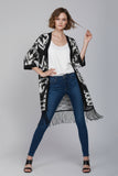 Geometric Print Kimono With Fringe Hem