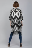 Geometric Print Kimono With Fringe Hem