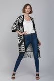 Geometric Print Kimono With Fringe Hem