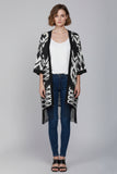 Geometric Print Kimono With Fringe Hem
