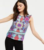 Blue Floral Frill Sleeve Sleeveless Top