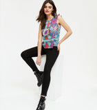 Blue Floral Frill Sleeve Sleeveless Top