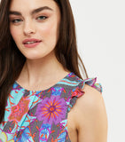 Blue Floral Frill Sleeve Sleeveless Top