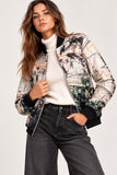 Abstract Printed Zip-Front Bomber Jacket