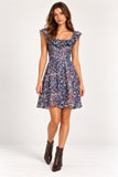 Blue & Red Paisley Chiffon Convertible Bardot Mini Dress
