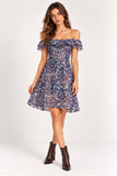 Blue & Red Paisley Chiffon Convertible Bardot Mini Dress