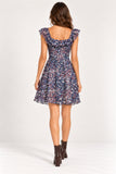 Blue & Red Paisley Chiffon Convertible Bardot Mini Dress