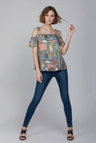 Printed Cold Shoulder Tie-Strap Top