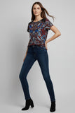 Floral Print Short Sleeve Top With Contrast Shoulders