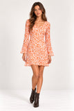 Orange & White Swirl Printed Bell-Sleeve Mini Dress