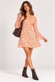 Orange & White Swirl Printed Bell-Sleeve Mini Dress