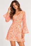 Orange & White Swirl Printed Bell-Sleeve Mini Dress