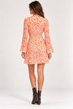 Orange & White Swirl Printed Bell-Sleeve Mini Dress