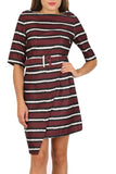 Striped Faux Wrap Mini Dress with Belt