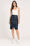 Navy Faux Leather Asymmetric Wrap Skirt