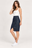 Navy Faux Leather Asymmetric Wrap Skirt