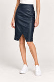 Navy Faux Leather Asymmetric Wrap Skirt