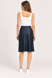 Navy Faux Leather Asymmetric Wrap Skirt