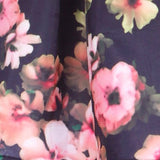 Black Floral Pleated A-Line Midi Skirt