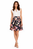 Black Floral Pleated A-Line Midi Skirt