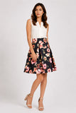 Black Floral Pleated A-Line Midi Skirt