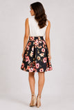 Black Floral Pleated A-Line Midi Skirt