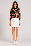 Black Floral Print Boat Neck Long Sleeve Top