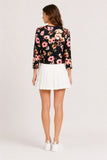Black Floral Print Boat Neck Long Sleeve Top
