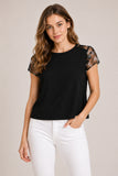Black Embroidered Lace Sleeve Crop Top